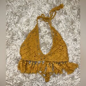 Mustard Crochet Medium Swim Top